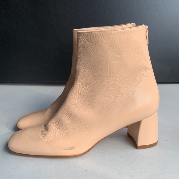 Stuart Weitzman Ankle Boots Women’s 6.5‎ Nude Beige Leather Zip Booties Heeled - Picture 10 of 16